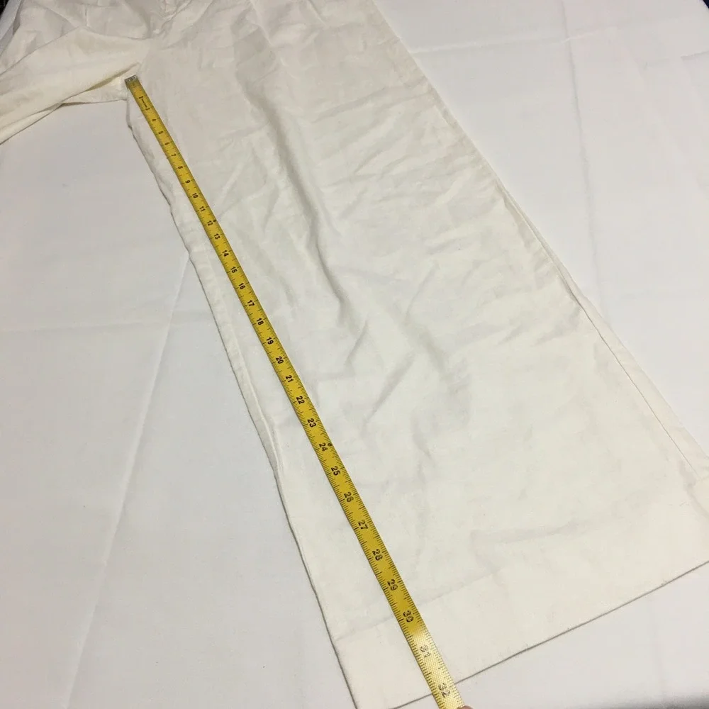 Banana Republic Wide Leg Pants Women Size 10 White Linen Blend Pleated Trousers